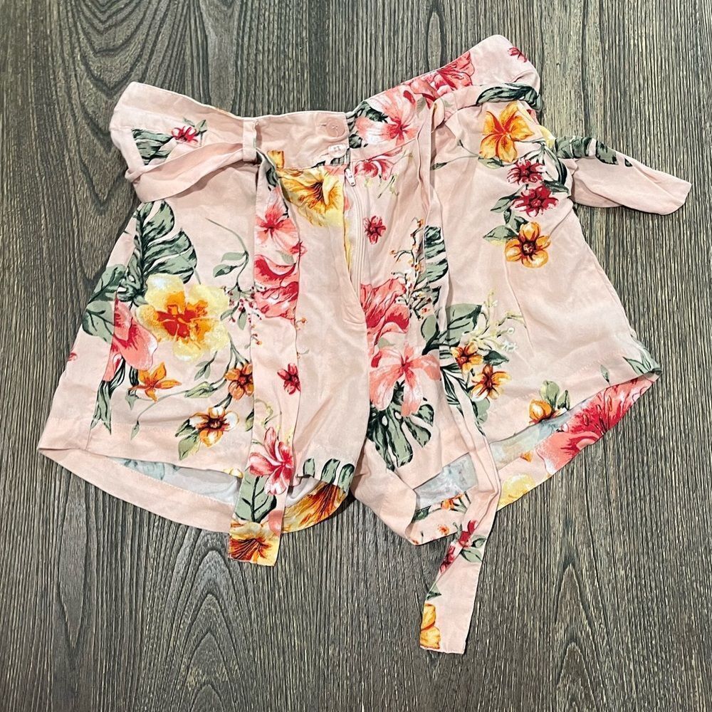 Myra Bag Floral Charm Shorts High Rise Tie Belt Rayon Pockets Pink Multi Size M